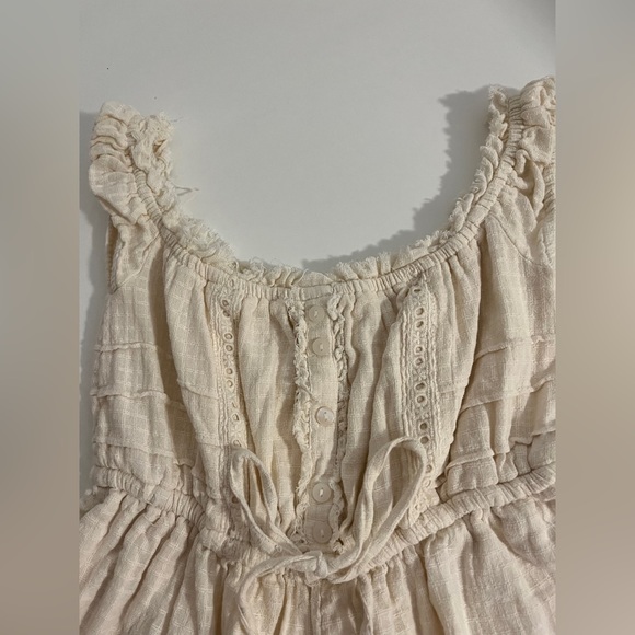 UO Evie Off-The-Shoulder Check Romper in Ivory - Picture 7 of 7